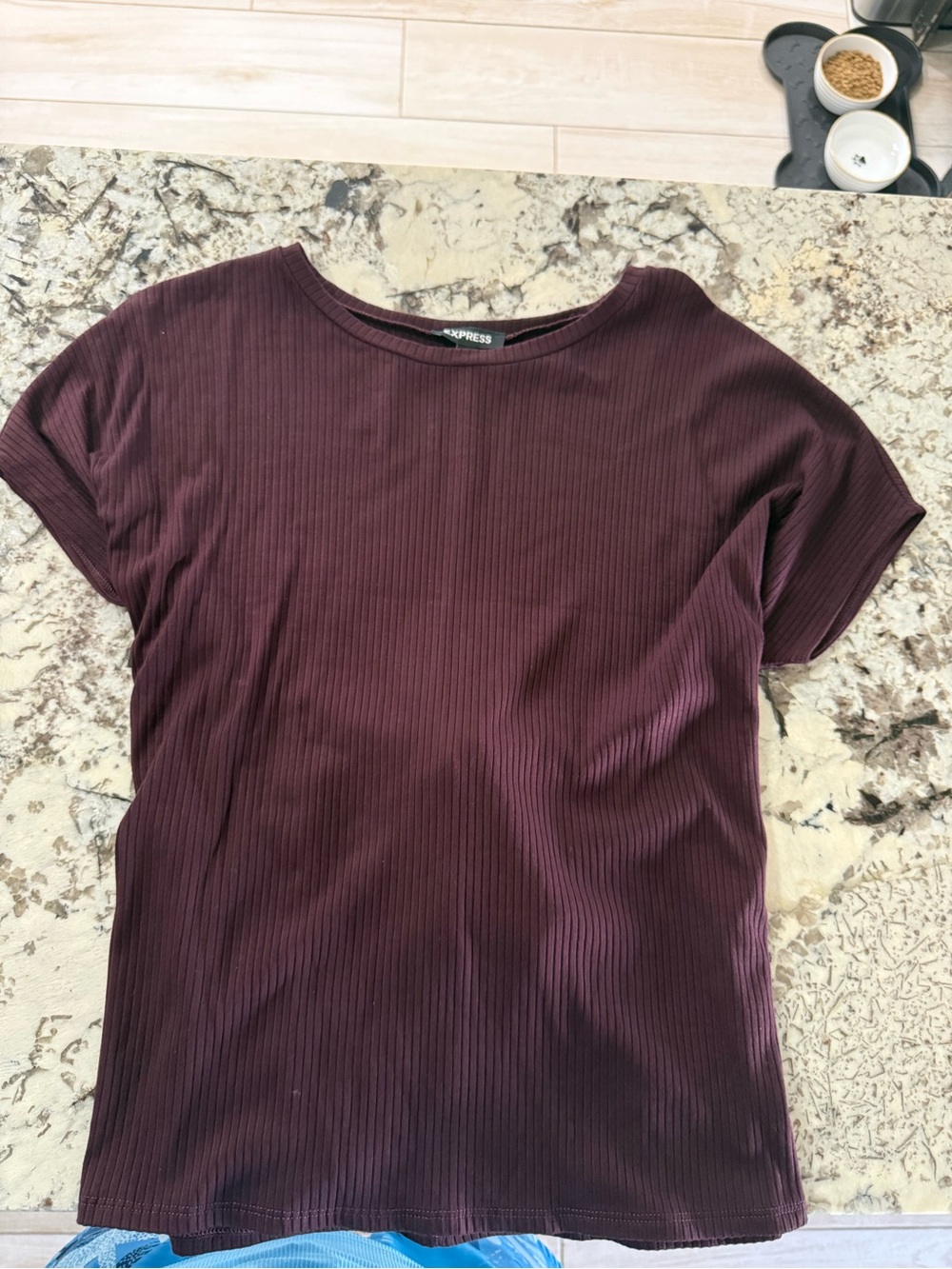 Express Women's Ribbed Short Sleeve Top - Wine